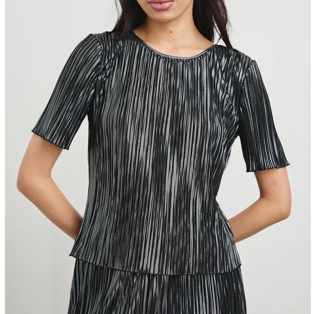 NEW Rails Goldie Gunmetal Metallic Plisse Pleated Top Womens Large